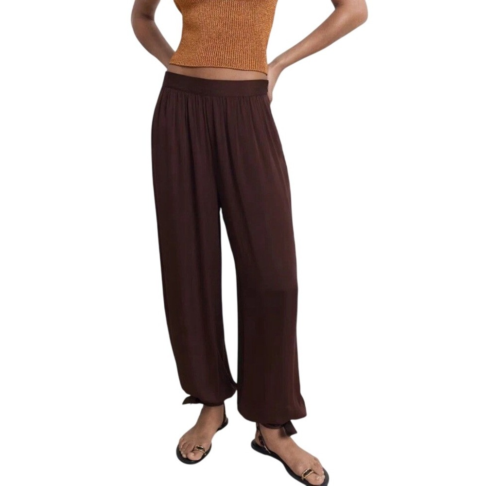 NWT Mango Brown  Balloon Pants Tie Ankles US 10